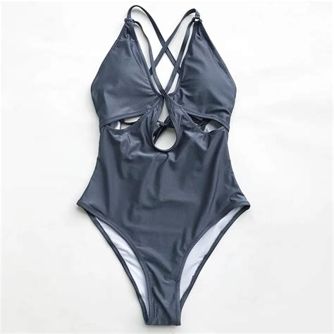 CUPSHE Gray Space Solid One Piece Swimsuit Bikini Bathing Suit Swimwear