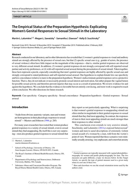 The Empirical Status Of The Preparation Hypothesis Explicating Women S Genital Responses To