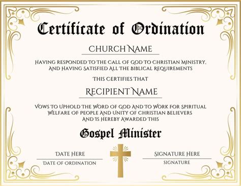 Ordination Certificate Template Gospel Ministry Certificate Template