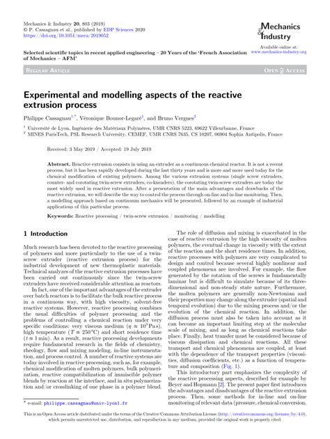 Pdf Experimental And Modelling Aspects Of The Reactive Extrusion Process