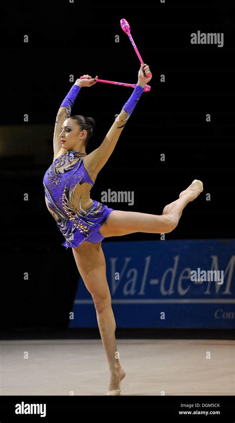 Competition Champion Evgenia Kanaeva Rus With Clubs Rhythmic Stock