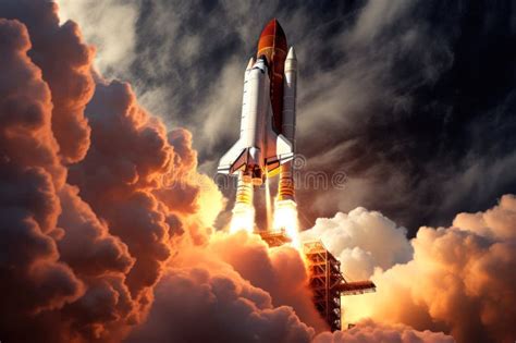 Space Shuttle Launch Amidst Dramatic Clouds Stock Image Image Of