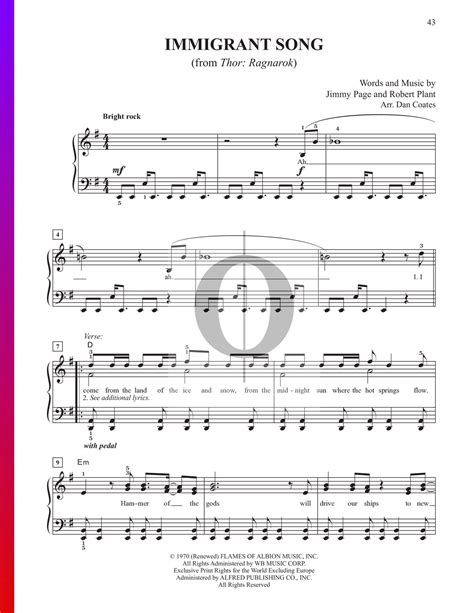 Immigrant Song Led Zeppelin Piano Sheet Music Oktav