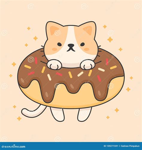 Vector Character Of Cute Cat In A Chocolate Doughnut Stock Illustration