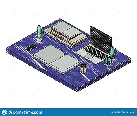 Iconos Isom tricos De La Escena Del Lugar De Trabajo Ilustración del