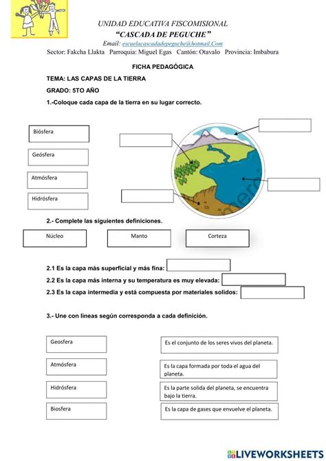 Las Capas De La Tierra Interactive Exercise Live Worksheets