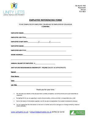 Fillable Online Employee Referencing Form Unitylets Fax Email