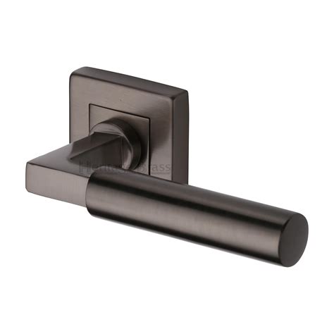 Heritage Brass Door Handle Lever On Rose Bauhaus Sq Design Matt Bronze Finish Prestige Hardware