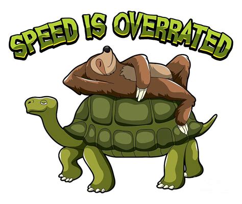 Speed Is Overrated Sloth Rides A Turtle Digital Art By Mister Tee