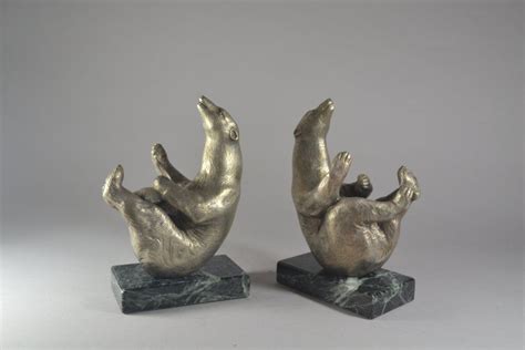 1930 Fr Art Deco GUILLEMARD Silver Plated Bronze Bookends With Bears