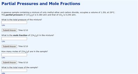 Solved Partial Pressures And Mole Fractions A Gaseous Sample Chegg