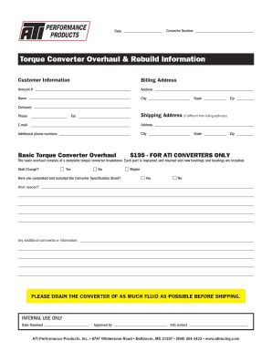 Fillable Online Torque Converter Overhaul Rebuild Information Fax