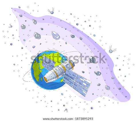 Space Station Flying Orbital Flight Around Stock Vector Royalty Free