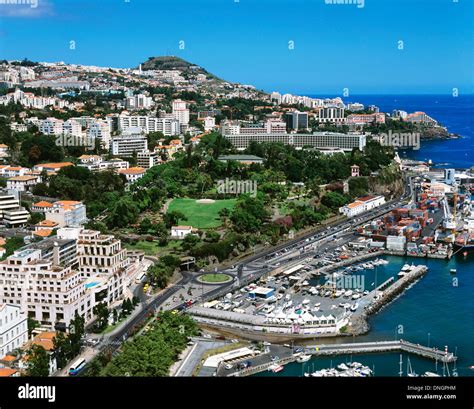 Aerial View Of Funchal Showing Port And Cityscape Funchal Madeira