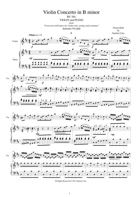 Vivaldi Violin Concerto In B Minor RV 384 For Violin And Piano Arr