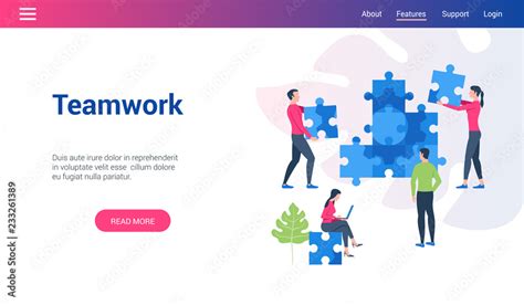 Flat Design Concept On Teamwork Theme Vector Illustration Mock Up For