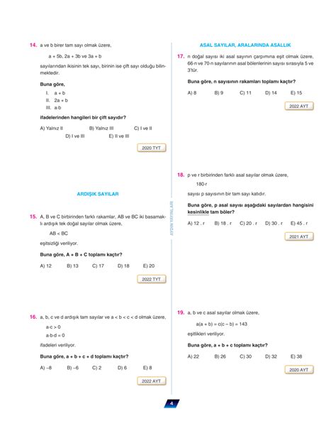 9 Sınıf Matematik KÖsb Sayı Kümeleri Bölünebilme Ünitesi Çıkmış Ösym