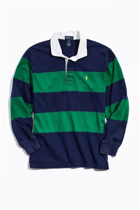 Vintage Polo Ralph Lauren Green And Navy Stripe Rugby Shirt Urban