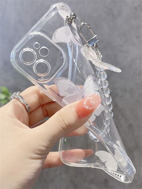 Butterfly Print Clear Phone Case With Lanyard SHEIN USA