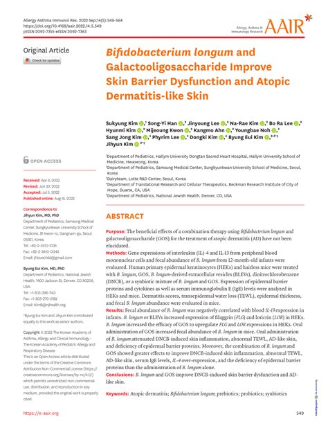 Pdf Bifidobacterium Longum And Galactooligosaccharide Improve Skin