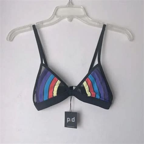 Pacific And Driftwood Black Yosemite Deux Rainbow Bikini Top M Nwt Ebay