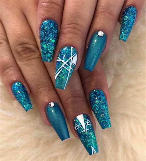 Galeri Padaherang Blue Nails Acrylic Long Unghie Coffin Fanned Pinsta