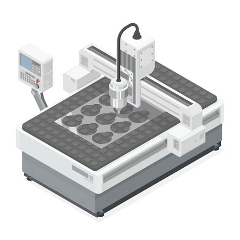 Cnc Isometric Cutting Machine Computer Cartoon Vector Art At