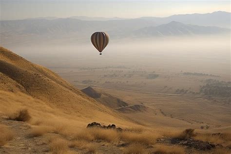 Premium AI Image A Hot Air Balloon Flies Over A Desert Landscape