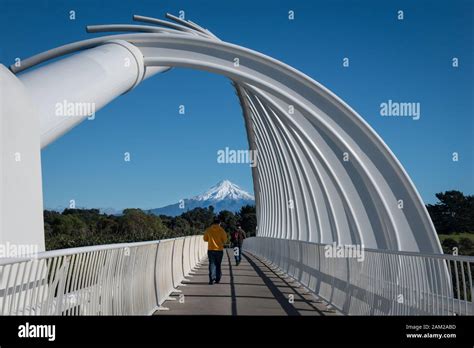 Mount Taranaki Framed By Te Rewa Rewa Bridge In New Plymouth New