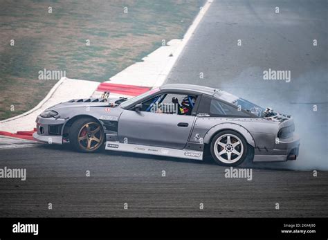 Nissan Silvia S13 5 Drifting On The Racing Circuit S13 S15 Stock Photo