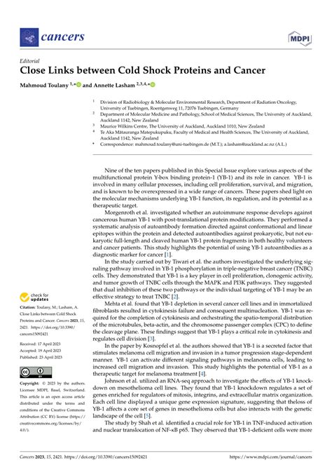 Pdf Close Links Between Cold Shock Proteins And Cancer