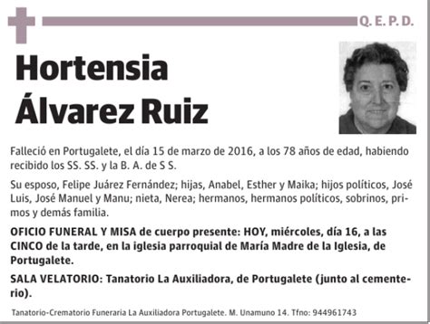 Hortensia Álvarez Ruiz Esquela Necrológica El Correo