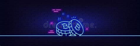 Bitcoin Line Icon Cryptocurrency Coin Sign Neon Light Glow Effect