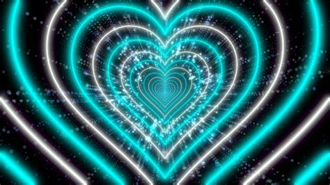 💙cyan Blue Neon Lights Love Heart Tunnel Background Video Loop 1 Hour No Sound 💙 Wallpaper