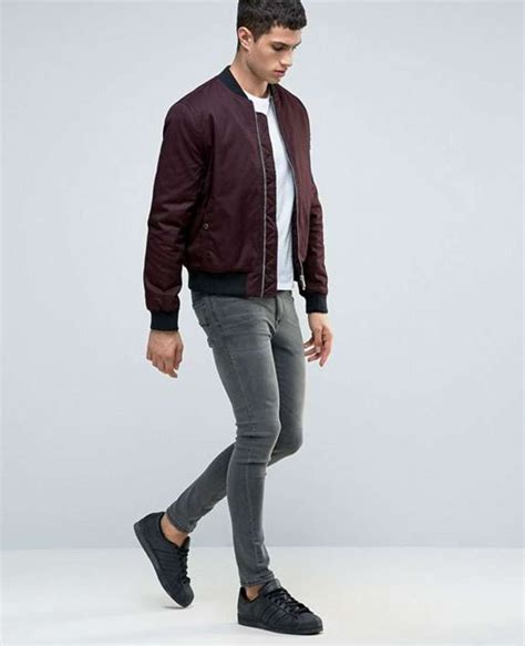 Men Bomber Jacket In Burgundy