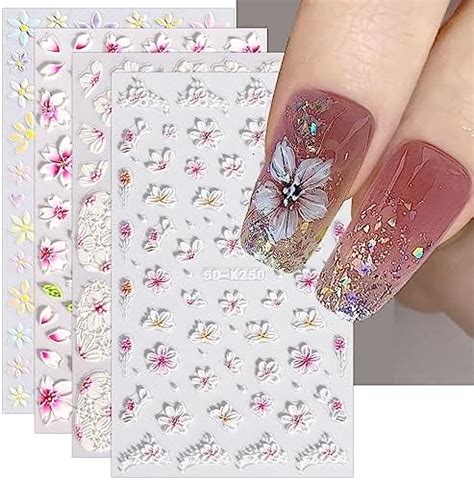 3d Embossed Flower Nail Art Stickers Decals Self Adhesive