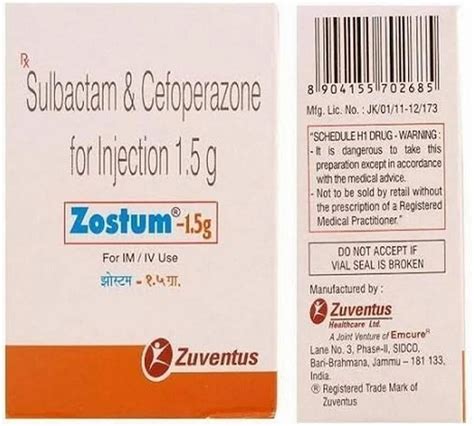 Zostum Cefoperazone Sulbactam Injection Packaging Size 1 5 Gm At Rs