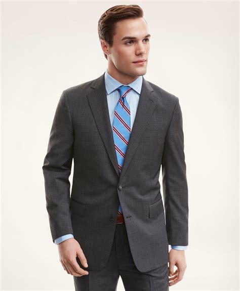 Brooks Brothers Mens Regent Fit Pinstripe 1818 Suit Grey Brooks Brothers