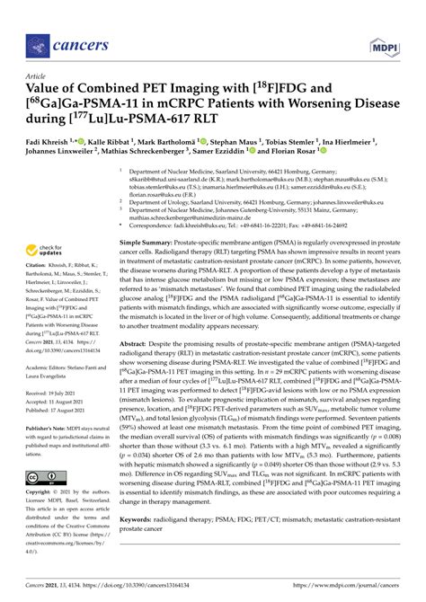 PDF Value Of Combined PET Imaging With 18F FDG And 68Ga Ga PSMA 11