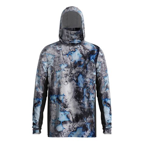 Upf 50 Mens Performance Mens Hooded Fishing Shirt With Mask Uv Neck