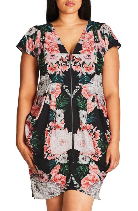 Main Image City Chic Mirror Floral Zip Front Dress Plus Size Zip