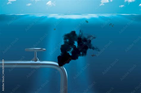 Oil Pipeline Leaks Lying On Ocean Bottom Under Water Usa Oil Pipeline