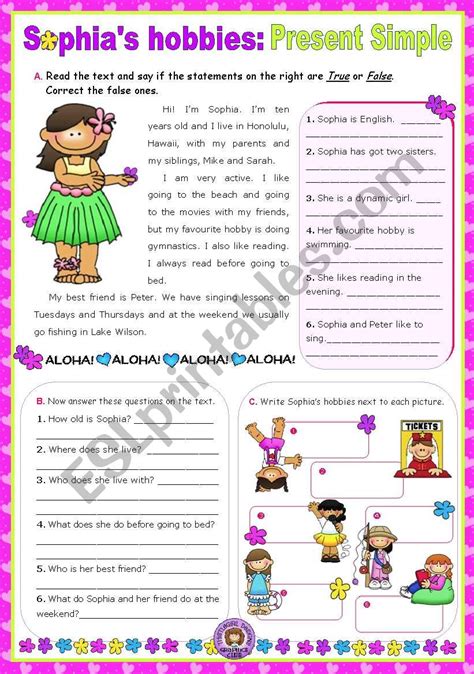 Sophia´s Hobbies Reading Writing Esl Worksheet By Mena22