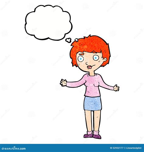 Cartoon Confused Woman With Thought Bubble Stock Illustration