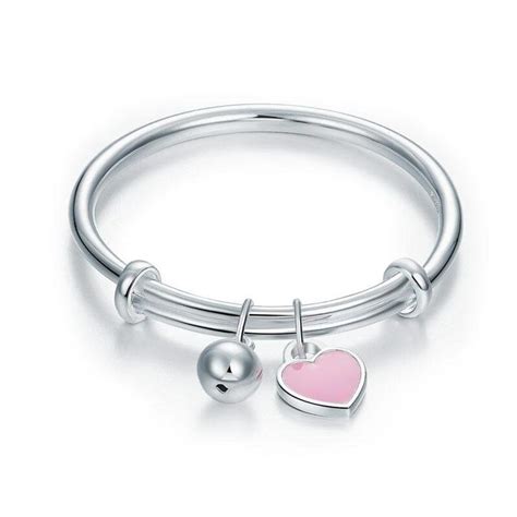 Newborn Baby Bangle Bracelet 999 Pure Silver Pink Heart Baby Bangle