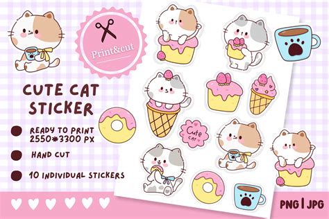 Kawaii Cat. Print and Cut Stickers- Cat Graphic by vividdiy8 · Creative ...