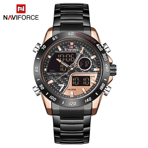 Naviforce Nf Noir Bronze Montre Bracelet Analogique Quartz Pour