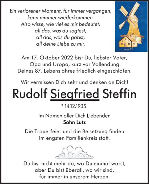 Traueranzeigen Von Rudolf Siegfried Steffin Lr Online Trauer De