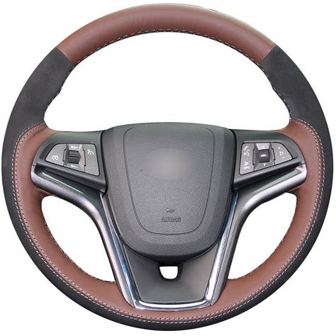 Coffee Natural Leather Black Suede Car Steering Wheel Cover For