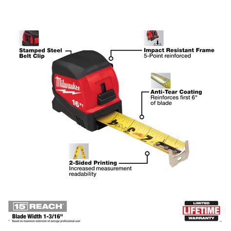 Milwaukee 16 Ft Compact Wide Blade Tape Measure